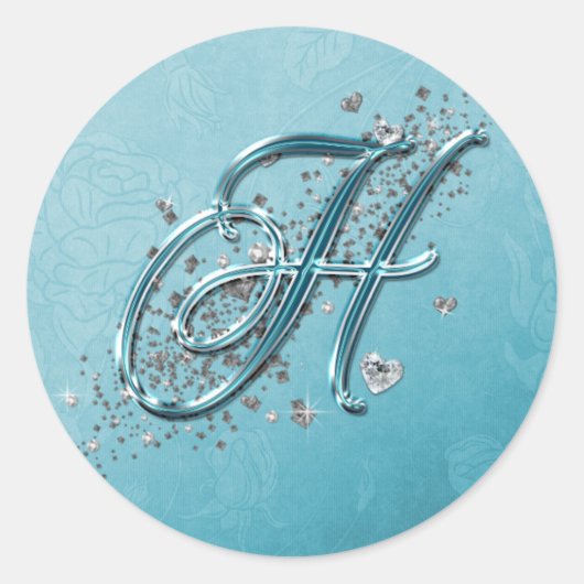 Sticker Rond Turquoise Blue Silver Parties scintillant Script T (Devant)