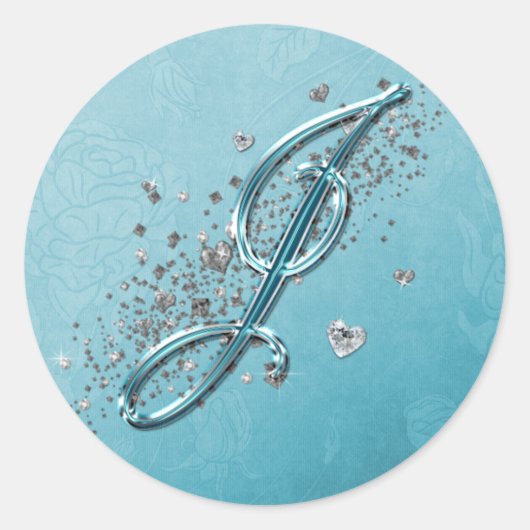 Sticker Rond Turquoise Blue Silver Parties scintillant Script T (Devant)