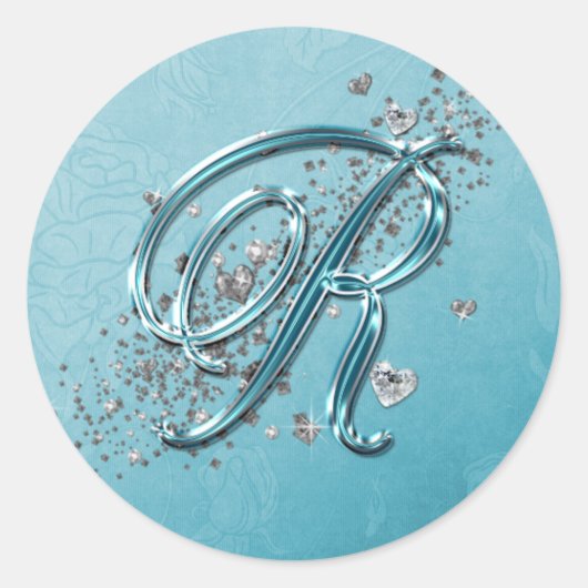 Sticker Rond Turquoise Blue Silver Parties scintillant Script T (Devant)