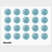 Sticker Rond Turquoise Blue Silver Parties scintillant Script T (Feuille)