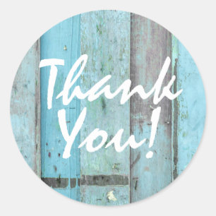 Sticker Rond Turquoise Bois Rustique Bohème Chic Merci