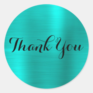 Sticker Rond Turquoise brillant Merci feuille de métal brossé