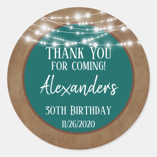 Sticker Rond Turquoise Brown Lights Merci Anniversaire Favorise (Devant)