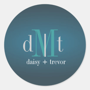 Sticker Rond Turquoise clair +Monogrammes de graphite