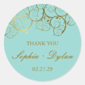 Sticker Rond Turquoise & Classy Golden Spirals Mariage élégant (Devant)
