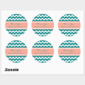 Sticker Rond Turquoise Coral Chevron Merci Mariage Faveur Tags (Feuille)