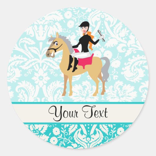 Sticker Rond Turquoise Damask Equestrian (Devant)