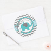 Sticker Rond Turquoise Elephant Boy Chevron Imprimer Baby showe (Enveloppe)