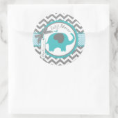 Sticker Rond Turquoise Elephant Boy Chevron Imprimer Baby showe (Sac)