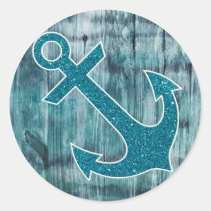 Sticker Rond Turquoise et Ancre nautique bleue de parties
