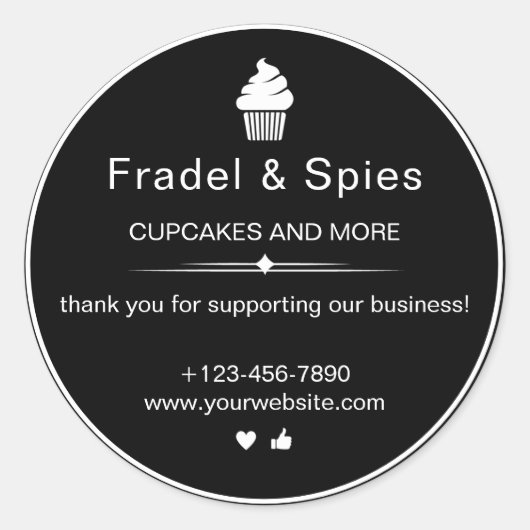 Sticker Rond Turquoise et blanc Simple Cupcake Business Noir (Devant)
