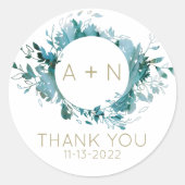 Sticker Rond Turquoise et or Agate Aquarelle monogramme (Devant)