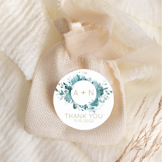 Sticker Rond Turquoise et or Agate Aquarelle monogramme