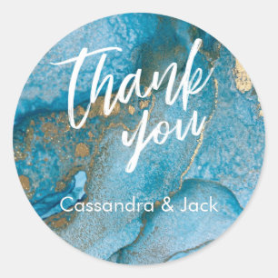 Sticker Rond Turquoise et or Liquide Art Abstrait Main Décontra