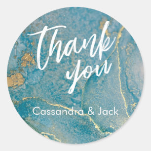 Sticker Rond Turquoise et or Liquide Art Abstrait Main Décontra