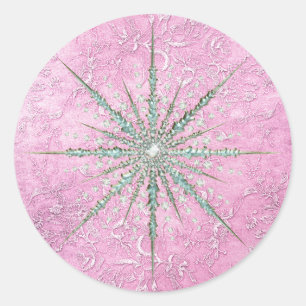 Sticker Rond Turquoise flocon de neige violet turquoise élégant