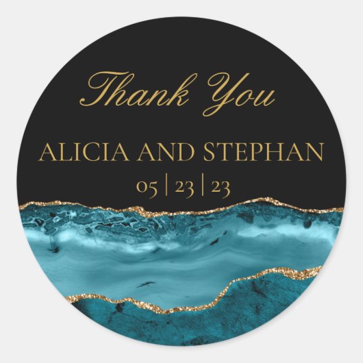 Sticker Rond Turquoise Gold Agate Mariage Faveur Merci (Devant)