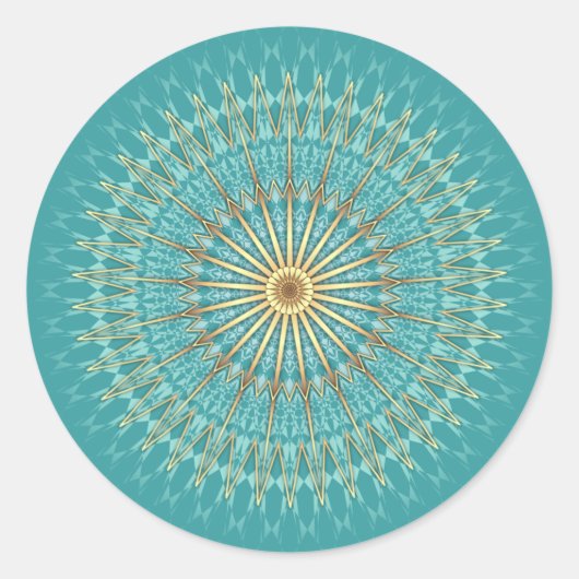 Sticker Rond Turquoise Gold Mandala Motif (Devant)