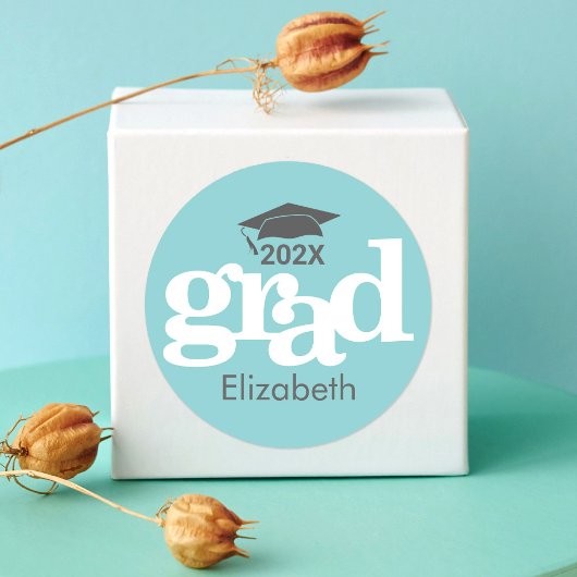 Sticker Rond Turquoise Graduation Gras Typographie Simple Moder