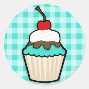 Sticker Rond Turquoise Green Cupcake