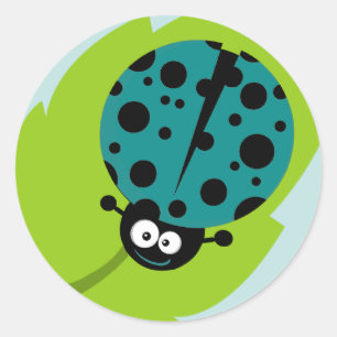 Sticker Rond Turquoise Green Ladybug