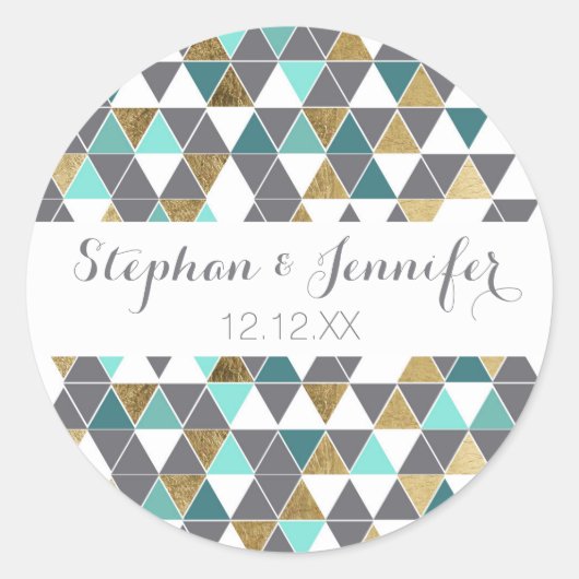 Sticker Rond Turquoise gris moderne et triangles or Faux (Devant)