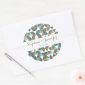 Sticker Rond Turquoise gris moderne et triangles or Faux (Enveloppe)