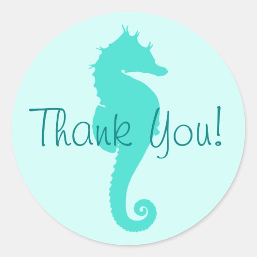 Sticker Rond Turquoise Hippocampe Merci (Devant)