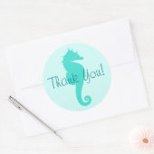 Sticker Rond Turquoise Hippocampe Merci (Enveloppe)