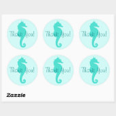 Sticker Rond Turquoise Hippocampe Merci (Feuille)