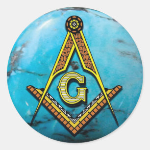 Sticker Rond Turquoise maçonnique de carré et de boussole