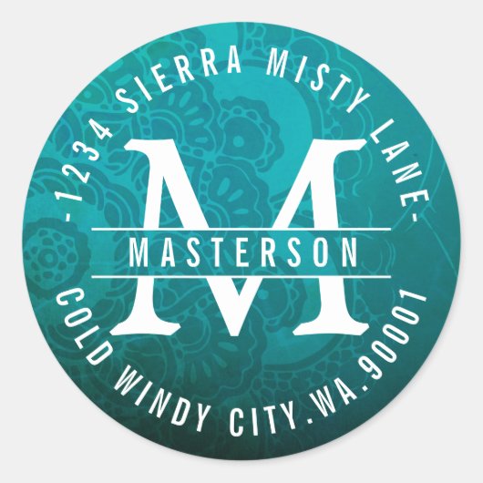 Sticker Rond Turquoise Mandala Zen Circle Adresse de retour (Devant)