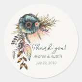 Sticker Rond Turquoise Merci Mariage Floral (Devant)