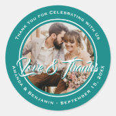 Sticker Rond Turquoise Modern Script Mariage Photo Favoriser (Devant)