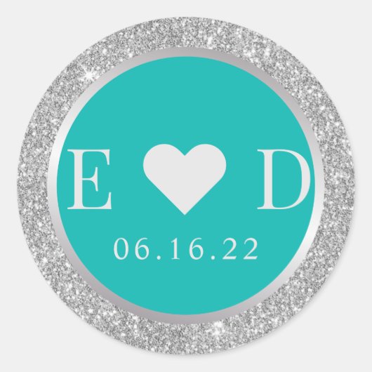 Sticker Rond Turquoise moderne et Parties scintillant argent Ma (Devant)