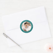 Sticker Rond Turquoise Moderne Obtention Hitté Photo Mariage (Enveloppe)