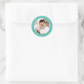 Sticker Rond Turquoise Moderne Photo Mariage Enregistrer La Dat (Sac)