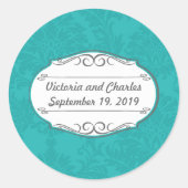 Sticker Rond Turquoise moderne Turquoise Blue Mariage damassé (Devant)