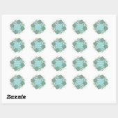 Sticker Rond Turquoise Monogramme mariage floral merci (Feuille)