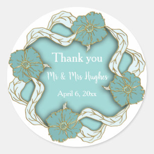 Sticker Rond Turquoise Monogramme mariage floral merci