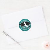 Sticker Rond Turquoise Noir Blanc Diplôme Monogramme initial (Enveloppe)