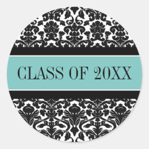 Sticker Rond Turquoise Noir Damas Graduation Année personnalisé