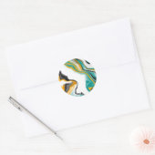 Sticker Rond Turquoise, Or, Marbre Fluide Art (Enveloppe)