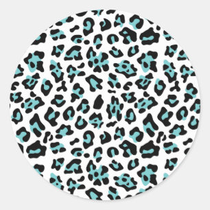 Sticker Rond Turquoise Poster de animal Léopard noir Motif