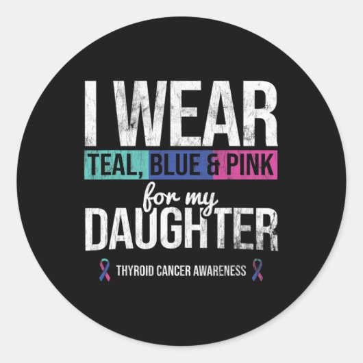 Sticker Rond Turquoise Rose Bleu Pour Fille Thyroïde Cancer (Devant)