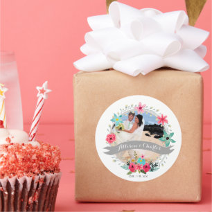 Sticker Rond Turquoise rose gris Personnaliser votre photo Mari