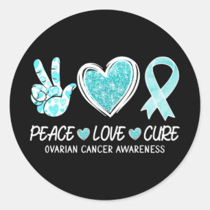 Sticker Rond Turquoise Ruban Coeur Paix Aimer Cure Cancer Ovari