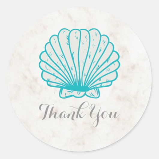 Sticker Rond Turquoise Russie Coquillages Mariage Merci (Devant)
