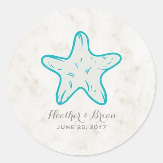 Sticker Rond Turquoise Rustic Starfish Mariage (Devant)