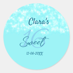 Sticker Rond Turquoise sarcelle agate doux 16 anniversaire ajou